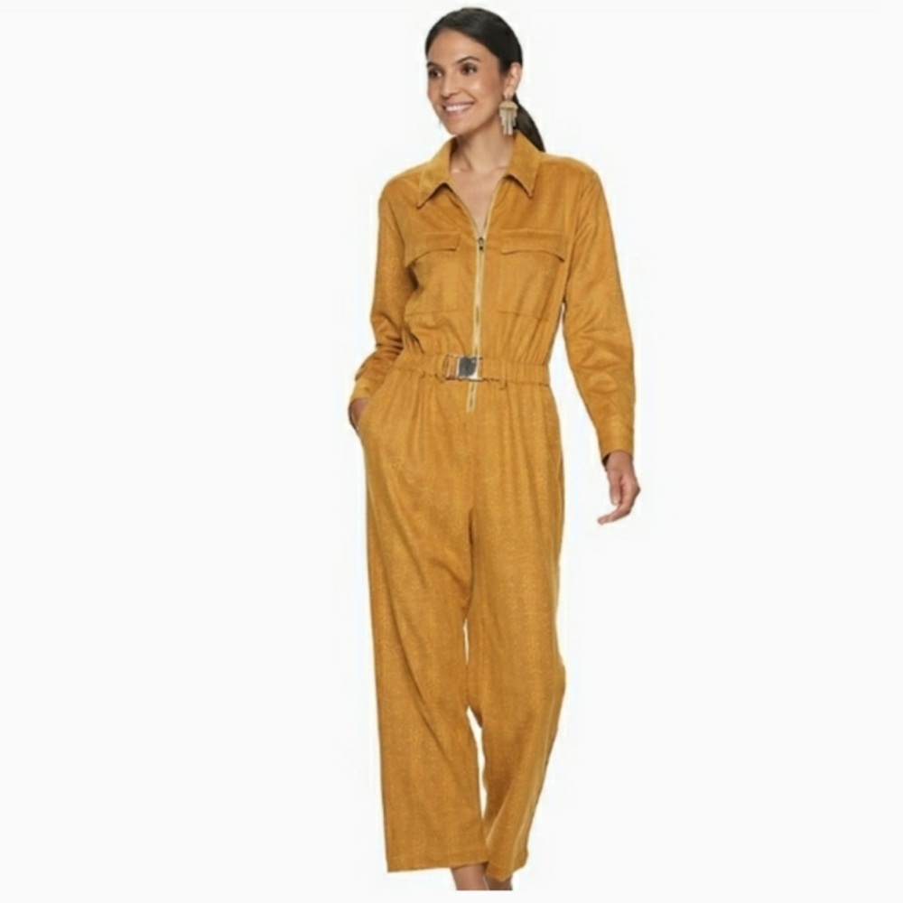 Apt. 9 Mustard Reptile Print Jumpsuit with Belted Waist